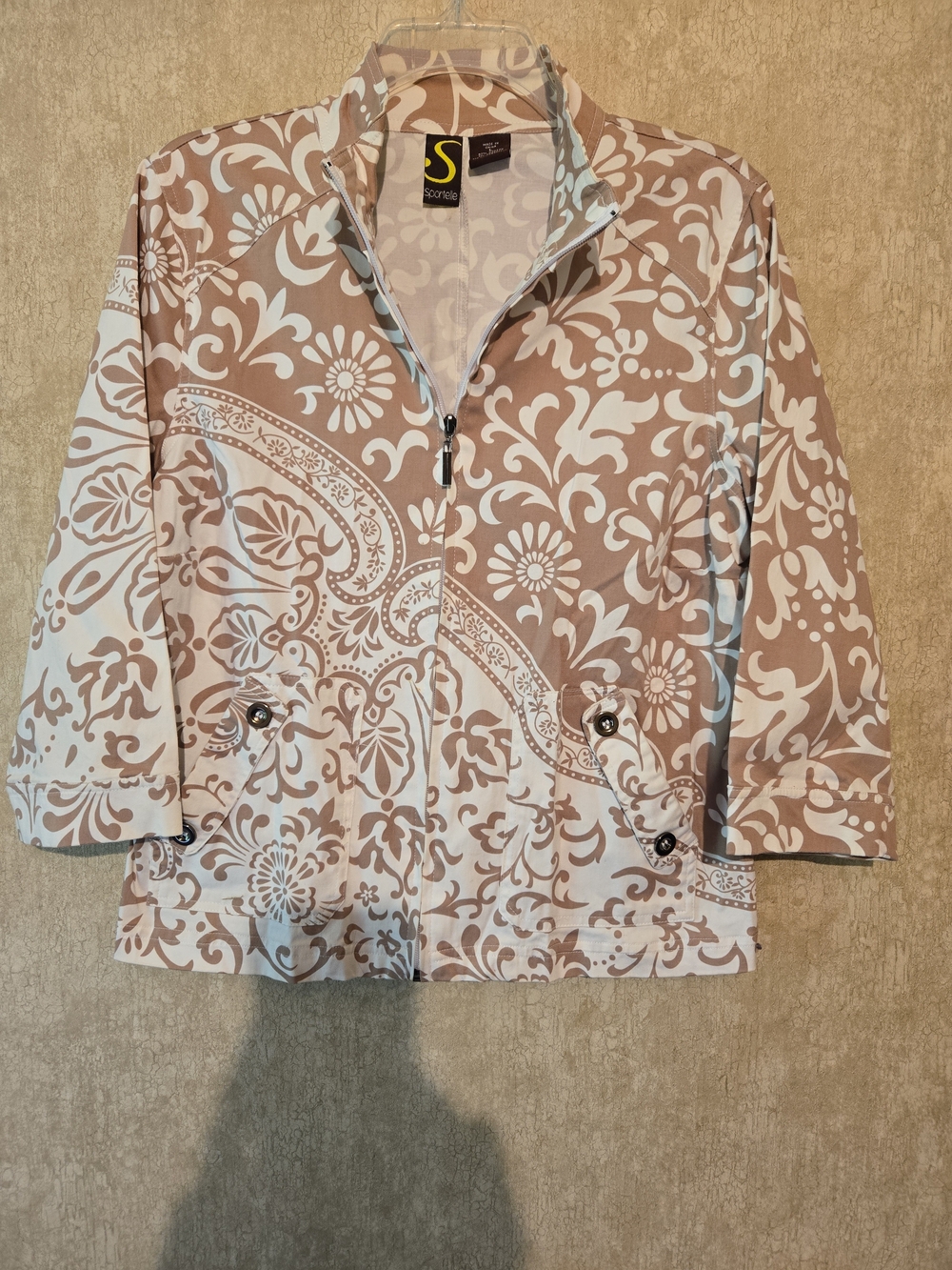 Sportelle Beige & White Printed Zip-Front Jacket